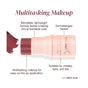 A pink tube of Mineral Fusion 3-in-1 Color Stick in Berry Glow is shown with swatched color. This blendable, lightweight stick is dermatologist tested and works on cheeks, eyes, and lips.