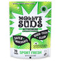 A 47 oz (1.3 kg) bag of Molly’s Suds Activewear Laundry Detergent Powder in Sport Fresh scent, with green, black, and white design, removes odors using plant-based enzymes and provides up to 70 loads per package.