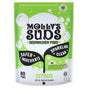 A green and white pouch of Molly’s Suds Dishwasher Detergent Pods, citrus scented with 60 pods, labeled “Safer Ingredients” and “Sparkling Clean”—made without harsh chemicals, synthetic dyes, or fragrances.