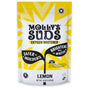 Front of a yellow and white 79 oz (2.23 kg) bag of Molly's Suds Oxygen Whitener Bleach Alternative in Lemon scent, highlighting safer ingredients and whitening power. This bleach alternative lifts stains and keeps laundry fresh.