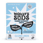 A box of Molly's Suds Laundry Detergent Sheets in Clean Linen scent comes in blue and white, plastic-free packaging. Eco-friendly and cruelty-free, these sheets clean up to 70 loads with safer ingredients.