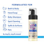 A clear pump bottle of Motherlove Baby & All Castile Soap is shown, with icons and text highlighting its gentle use for bath & body, hand soap, baby shampoo, spot cleaning, spills, surfaces, pets, and more.