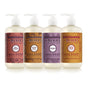 Four bottles from Mrs. Meyer’s Fall Hand Soap Collection are shown in Fall Leaves, Acorn Spice, Elderberry, and Apple Cider scents, each with a pump top and autumn-themed labels.