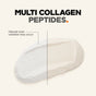 Beige Codeage Multi Collagen Peptides Powder - Unflavored is shown split into two shades to demonstrate natural color variation. Text above displays the product name, emphasizing this premium hydrolyzed bovine collagen supplement. A small label notes that natural color variation may occur.