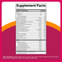 The SmartyPants Womens 50+ Plus Multi & Omegas (90 count) Supplement Facts label lists ingredients and nutrients per 3-gummy serving, including Omega-3 DHA/EPA, on a pink and orange background. Designed for women over 50.