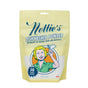 Nellie's Dishwasher Powder Pouch, in yellow with a woman holding a glass, is phosphate-free, septic safe, and has 50 scoops (728g). The pouch features bilingual English and French labeling.