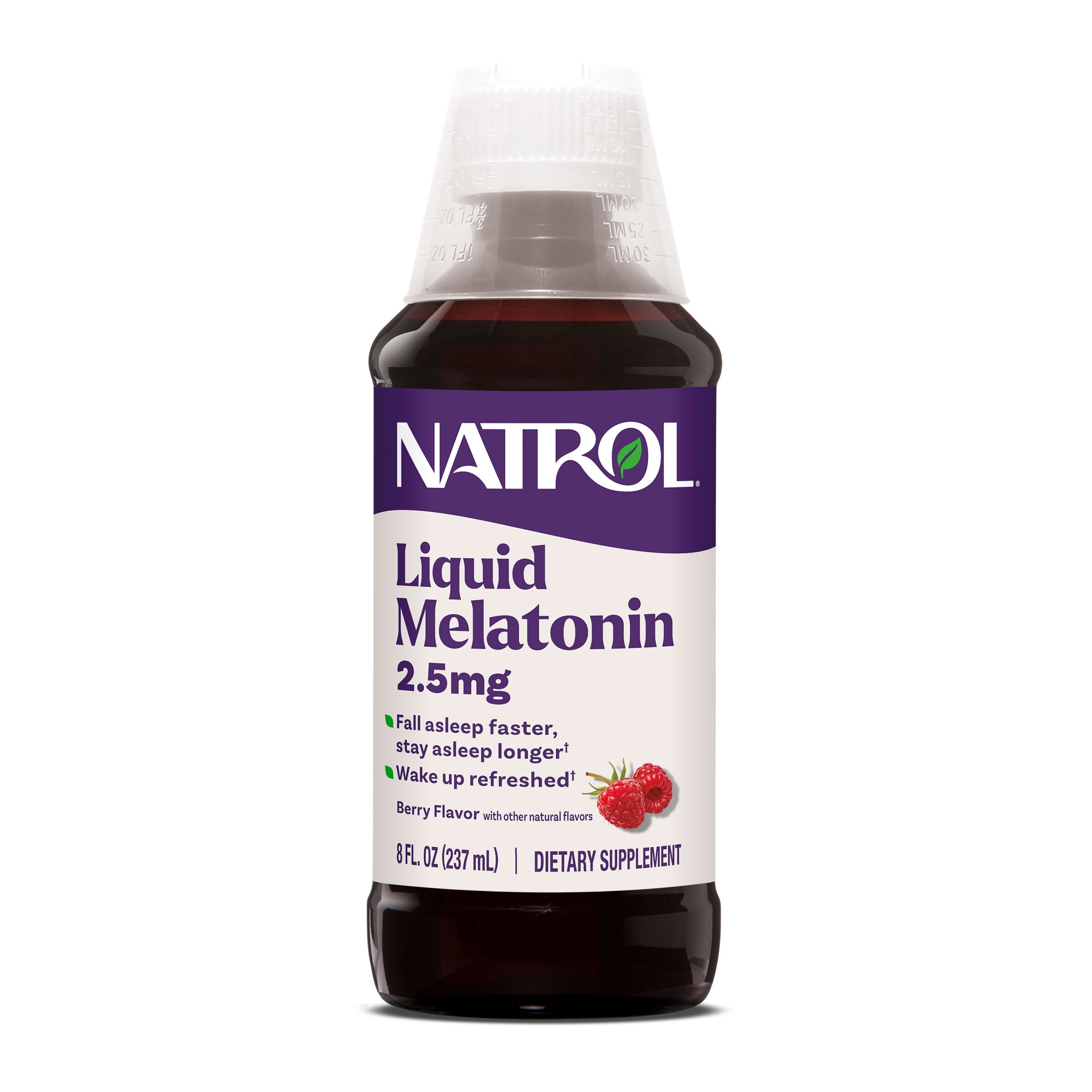 Natrol Liquid Melatonin 2.5mg sleep aid offers a tasty berry flavor and helps you fall asleep faster, stay asleep longer, and wake up refreshed. Each bottle contains 8 fl oz (237 mL).