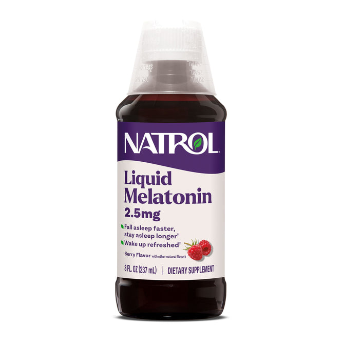 Natrol Liquid Melatonin 2.5mg sleep aid offers a tasty berry flavor and helps you fall asleep faster, stay asleep longer, and wake up refreshed. Each bottle contains 8 fl oz (237 mL).