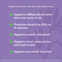 A purple graphic showcases Natrol Sleep & Restore Capsule with Melatonin: helps you fall asleep faster, promotes sleep in 15 minutes, supports muscle relaxation, heart, bone, nerve & brain health, plus metabolic function. Disclaimer shown below.