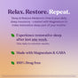 Purple and orange gradient graphic promotes Natrol Sleep & Restore Capsule Non-Melatonin, featuring magnesium glycinate and GABA for restorative sleep in one week. 100% drug free. Includes disclaimer at the bottom.