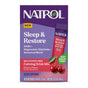 Front of a Natrol Sleep & Restore Powders box, cherry flavor, showing magnesium glycinate drink mix stick packs, cherries, and key features such as “Melatonin Free,” “Magnesium Glycinate,” and “10 stick packs.”.