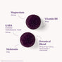 Natrol Sleep & Restore Gummies with Melatonin are shown in purple, featuring Magnesium (100mg), GABA (100mg), Melatonin (5mg), Vitamin B6 (10mg), and a 25mg Botanical Blend with tart cherry, lemon balm, and chamomile for restful sleep.