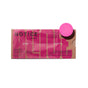A rectangular package with a hot pink and brown design labeled NOT!CE Hair Co and ALINE Mini Conditioner Bar - Sample, next to a round pink vegan conditioner bar that helps tame frizz.