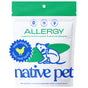 The Native Pet Allergy Chews Supplement for Dogs comes in a white and green pouch with a dog illustration, featuring air-dried chews made with real chicken to support your dogs immune system and ease seasonal allergies.
