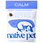 Native Pet Calm Chews Supplement for Dogs comes in a blue and white package with a sleeping dog illustration. The bag contains 30 air-dried chicken chews designed to promote calmness in dogs.