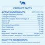 Native Pet Skin and Coat Chews Supplement for Dogs lists collagen, DHA, salmon oil, vitamins, echinacea, zinc, hyaluronic acid, biotin & probiotics per chew. Inactive ingredients appear below. Made with real chicken dogs love.