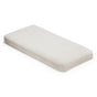 Naturepedic Organic Breathable Muslin Crib Sheets in plain, rectangular, light beige fabric with smooth, rounded edges are displayed on a white background.