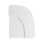 Naturepedic Organic Breathable Muslin Crib Sheets, made from GOTS certified organic cotton, feature elastic edges and smooth white fabric as they stretch over the corner of a crib mattress, shown against a white background.
