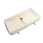 The Naturepedic Organic Cotton Changing Pad is cream-colored, rectangular, with raised edges, a safety strap and buckle, two attachment straps, and measures 16.5 x 31.5 x 4 inches for easy sizing.