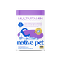 A container of Native Pet Whole Body Health Multivitamin for Cats with a purple lid and an illustration of a cat stretching for immune support.