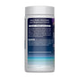 Back label of Natural Vitality CALM Sleep with Melatonin Gummies Blueberry-Pomegranate Flavor, showing instructions and product details, with a relaxing beach scene at the bottom of the label.