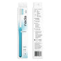 Front and back of Nada Soft Adult Toothbrush in blue aluminum, featuring soft bristles, tongue scraper, ergonomic grip, replaceable heads, and recyclable materials for reduced waste.
