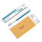 A Nada Soft Adult Toothbrush in blue and white, with two replacement brush heads, a brown envelope, and white “Nada” packaging are neatly arranged on a white background—ideal for eco-friendly oral care.