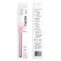 Front and back packaging of the Nada Medium Adult Toothbrush with a pink aluminum handle. The front displays the brush; the back lists features, brushing instructions, recycling tips, and waste reduction suggestions.