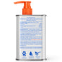 A silver pump bottle with an orange top displays product facts and ingredients for Native Pet’s Omega Oil Topper & Supplement for Dogs, which features Omega-3 fatty acids. Icons at the bottom indicate it’s vet-developed, contains no artificial ingredients, and is made with 100% wild-caught fish—making it an excellent source of salmon oil to support your dog’s joint health.