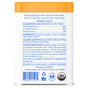 Back label of the Native Pet Organic Pumpkin Powder Topper for Dogs, displaying nutrition information, feeding guidelines, and certification logos. This high-fiber dog supplement is crafted with only organic ingredients—like pumpkin powder, apple, and ginger—to support your dog’s digestive health. Includes USDA Organic and additional certification logos at the bottom.