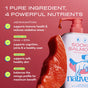 A bottle labeled “Wild-Caught Alaskan Sockeye Salmon Oil” from Native Pet is shown alongside a salmon fillet. Text highlights the nutrients astaxanthin, omega-3 fatty acids, omega-6, and omega-9—each providing distinct health benefits—all sourced from wild-caught sockeye salmon—against a pink background.