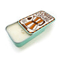 Soy Wax Candle in a light blue sardine tin with a sliding lid featuring a moka pot illustration and the text Coffee Candle, a cozy blend of custom fragrance oils and freshly brewed espresso.