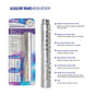 The New Wave Enviro Alkaline Water Wand features stainless steel with colored holes, ceramic balls for ion and anti-bacterial benefits, and a 3-month filter life—perfect for effortlessly raising water pH and alkalizing your water.