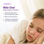 A child sleeps peacefully next to Nite Owl Children’s Sleep Support Patches, which provide gentle sleep support for up to 12 hours with L-Theanine, Chamomile, Tart Cherry, and Skullcap.