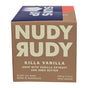 A brown and purple box labeled Nudy Rudy Duo 2 Pack Bar Soap, containing triple milled soap with vanilla extract and shea butter (120g), made in Australia with natural ingredients.