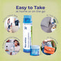 A bottle of Boiron Nux Vomica 30C Meltaway Pellets + Bonus Pack - Hangover Relief is featured in the center, with images around it showing the product in a travel bag, on a bedside table, inside a medicine cabinet, and in a purse. Text reads: Easy to take at home or on the go—your convenient Boiron homeopathic hangover relief for upset stomach wherever you are.