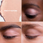 A collage featuring ATTITUDE's Oceanly Eyeshadow in a shimmery pink shade, plus three close-ups of closed eyes with the vegan formula beautifully applied on different skin tones.