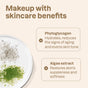 ATTITUDE Oceanly Makeup Trio Set offers makeup with skincare benefits: Phytoglycogen hydrates, reduces aging signs, evens skin tone; algae extract restores softness. Made with natural ingredients and cruelty-free. White and green powders shown on a plate.
