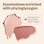 Two eyeshadow smears—light pink and mauve—are shown on a beige background. Text reads: Oceanly Eye Kit by ATTITUDE, natural eyeshadow enriched with phytoglycogen to hydrate and reduce signs of aging.