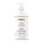 A clear 400 ml pump bottle of Oneka Body Lotion - Rosemary & Mint features a white label with green accents and botanical illustrations, offering nourishing organic hydration for skin.