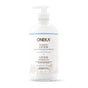 A 440 mL clear pump bottle labeled Oneka Body Lotion - Unscented with plant graphics. This hydrating, hypoallergenic, non-irritant lotion is made with organic plants—ideal for sensitive skin.