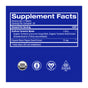Turmeric Curcumin Tablets by Ora Organic: Supplement Facts label for an organic turmeric blend with black pepper extract to support joint comfort. Certified organic, gluten-free, vegan, and kosher. Blue background.