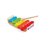 The PlanToys Wooden Oval Xylophone for Toddlers features six colorful bars and a wooden mallet, making it a charming and sustainable musical toy ideal for introducing little ones to music.