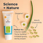 An Oxyfresh Pet Dental Gel + Fingerbrush Kit is shown beside aloe vera slices and chamomile flowers, highlighting key ingredients (Oxygene, aloe, chamomile) for cleaner teeth, less tartar, reduced gum irritation, and fresher pet breath.