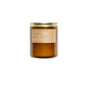 A brown glass jar with a gold lid holds the Soy Candle by P.F. Candle Co., featuring a label that reads No. 37: Arroyo Oak Soy Candle, Poured in California with 100% soy wax. The candle is centered on a white background.