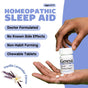A hand holds a bottle of GENEXA Kids Sleepology, a pediatric sleep aid with doctor-formulated, non-habit forming chewable tablets in vanilla lavender flavor, safe for kids ages 3-11 and free of known side effects.