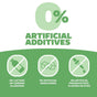 Green and white graphic for GENEXA Allergy Care shows 0% artificial additives—no lactose, common allergens, sweeteners, preservatives, flavors, or dyes; ideal for adult allergy medicine or dietary supplement use.