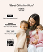 A woman holds two babies wrapped in textured Moon Stone Popcorn Blankets by AU Baby, next to text listing press accolades from Forbes, Good Housekeeping, Harper’s Bazaar, and Shark Tank.