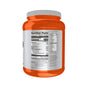 An orange plastic NOW Foods Pea Protein container with a white lid displays the Nutrition Facts label, featuring non-GMO pea protein—ideal for post-workout nutrition—with details on calories, fat, and vitamins.
