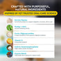 Infographic featuring the natural ingredients in Radius OralPro+ Pet Dental & Gut Chew Sticks for Dogs: porcine plasma, parsley and mint, fructo oligosaccharides, vitamin C, sodium hexametaphosphate, and an enzyme blend—each selected for their digestive and dental support. Key highlights include enzymatic plaque reduction for cleaner teeth and prebiotic properties to promote gut health.